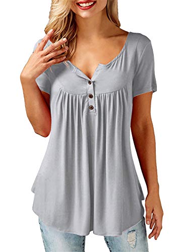 AMORETU T-Shirt Damen V-Ausschnitt Knopfleiste Bluse Solide Tunika Sommer Tops , Kurzarm-grau, L/DE 46-48 AMORETU T-Shirt Damen V-Ausschnitt Knopfleiste Bluse Solide Tunika Sommer Tops , Kurzarm-grau, L/DE 46-48 von Amoretu
