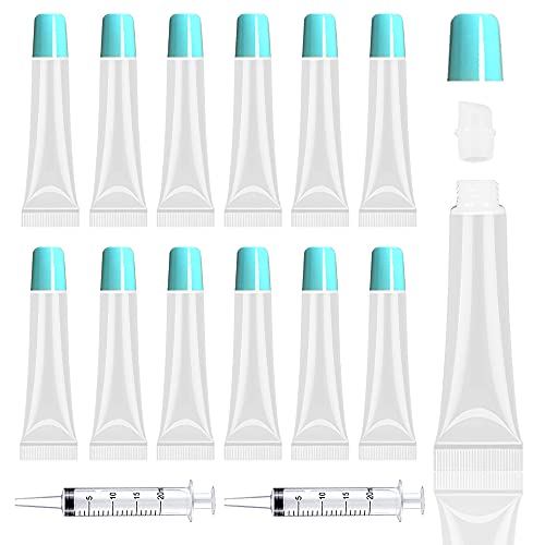 50PCS Lip Gloss Tubes 15ml Blue Cap Lip Gloss Containers Empty Lip Balm Tubes Refillable Cosmetic Squeeze Lipgloss Tubes + 2 x 20ml Syringes Tag Labels Stickers for DIY Lip Gloss Base Glitter von AMORIX