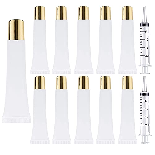 AMORIX 50PCS Lip Gloss Tubes 15ml Gold Cap Lip Gloss Containers Empty Lip Balm Tubes Refillable Cosmetic Squeeze Lipgloss Tubes + 2 x 20ml Syringes Tag Labels Stickers for DIY Lip Gloss Base Glitter von AMORIX