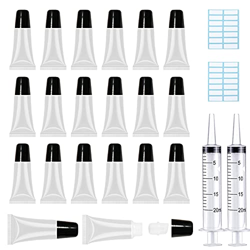 AMORIX 50PCS Lip Gloss Tubes 5ml Black Cap Lip Gloss Containers Empty Lip Balm Tubes Refillable Cosmetic Squeeze Lipgloss Tubes + 2 x 20ml Syringes Tag Labels for DIY Lip Gloss Base Glitter von AMORIX