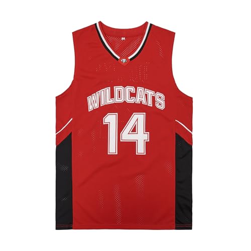 AMORTW Herren Wildcats High School 14 Troy Bolton Jersey 8 Chad Danforth Basketballtrikot für 90er Jahre Hiphop Party Kostüm, 14 Bolton Red, L von AMORTW