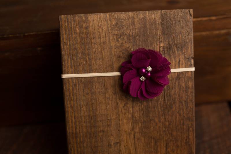 Pflaume Chiffon Blumen Strass Stirnband, Photo Prop, Neugeborene, Kleinkind, Erwachsene von AMOSandSAWYER