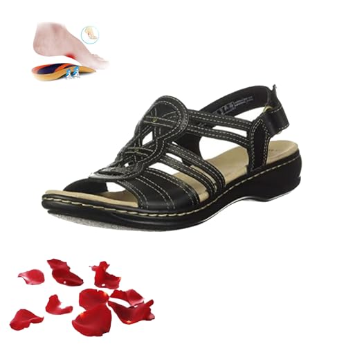 AMOUSD Orthopädische flache Damen-Sandalen, lässig, offener Zehenbereich, Fußgewölbeunterstützung, Strandsandalen, orthopädische Outdoor-Wandersandalen, Schwarz , 35 EU von AMOUSD