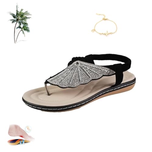 Crystal Rome, modische Zehen-Hausschuhe mit Clip, orthopädische Sandalen, zum Reinschlüpfen, weiche Sohle, leichte Strandschuhe, Schwarz , 38 EU von AMOUSD