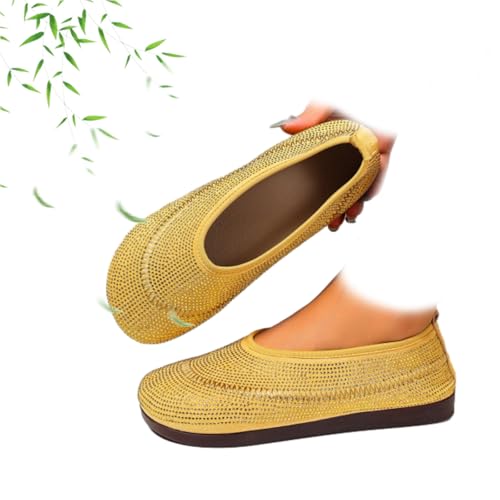 AMOUSDRDR Damen Casual Atmungsaktive Weiche Sohle Walking Schuhe Frauen Strass Atmungsaktive Orthopädische Slip on Walking Schuhe Leichte Bequeme Flache Loafer, gelb, 42 EU AMOUSDRDR Damen Casual Atmungsaktive Weiche Sohle Walking Schuhe Frauen Strass Atmungsaktive Orthopädische Slip on Walking Schuhe Leichte Bequeme Flache Loafer, gelb, 42 EU von AMOUSDRDR