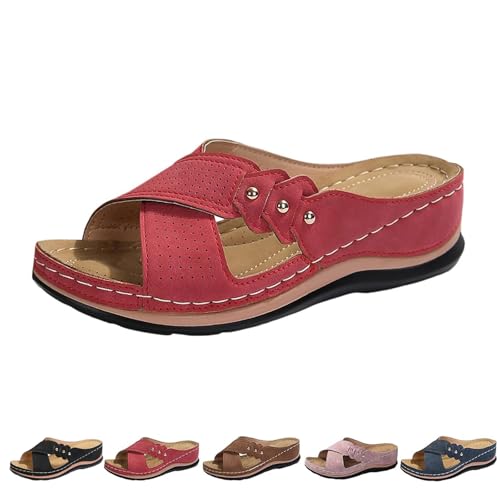 AMOUSDRDR Damen Orthopädische Keilsandalen mit Fußgewölbeunterstützung Sommer Casual Slip On Walking Hausschuhe Plattform Open Toe Strandschuhe, rot, 39 EU AMOUSDRDR Damen Orthopädische Keilsandalen mit Fußgewölbeunterstützung Sommer Casual Slip On Walking Hausschuhe Plattform Open Toe Strandschuhe, rot, 39 EU von AMOUSDRDR