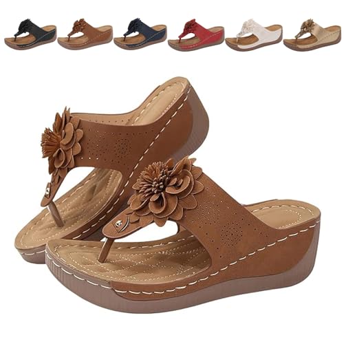 AMOUSDRDR Damen Sommer Wedge Flip Flops Bequeme Fußgewölbeunterstützung Orthopädische Keilsandalen Elegante Blume Open Toe Boho Strandschuhe, braun, 39 EU AMOUSDRDR Damen Sommer Wedge Flip Flops Bequeme Fußgewölbeunterstützung Orthopädische Keilsandalen Elegante Blume Open Toe Boho Strandschuhe, braun, 39 EU von AMOUSDRDR