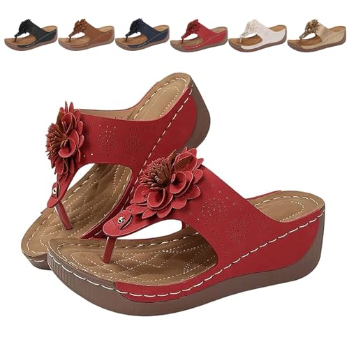 AMOUSDRDR Damen Sommer Wedge Flip Flops Bequeme Fußgewölbeunterstützung Orthopädische Keilsandalen Elegante Blume Open Toe Boho Strandschuhe, rot, 39 EU AMOUSDRDR Damen Sommer Wedge Flip Flops Bequeme Fußgewölbeunterstützung Orthopädische Keilsandalen Elegante Blume Open Toe Boho Strandschuhe, rot, 39 EU von AMOUSDRDR