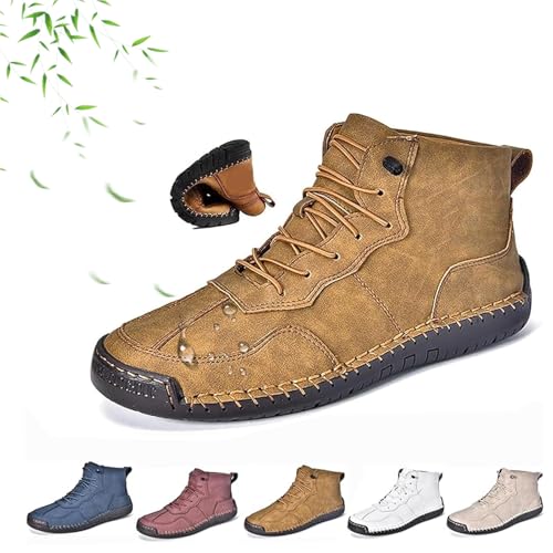 AMOUSDRDR Herren-Schnürstiefel, italienische handgefertigte Lederstiefel, bequeme handgefertigte Lederstiefel, wasserdicht, rutschfest, Outdoor-Wanderschuhe, mit Fußgewölbeunterstützung, braun, 0 UK von AMOUSDRDR