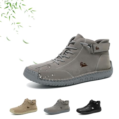 AMOUSDRDR Herren-Schnürstiefel, italienische handgefertigte Lederstiefel, bequeme handgefertigte Lederstiefel, wasserdicht, rutschfest, Outdoor-Wanderschuhe, mit Fußgewölbeunterstützung, grau, 0 UK von AMOUSDRDR