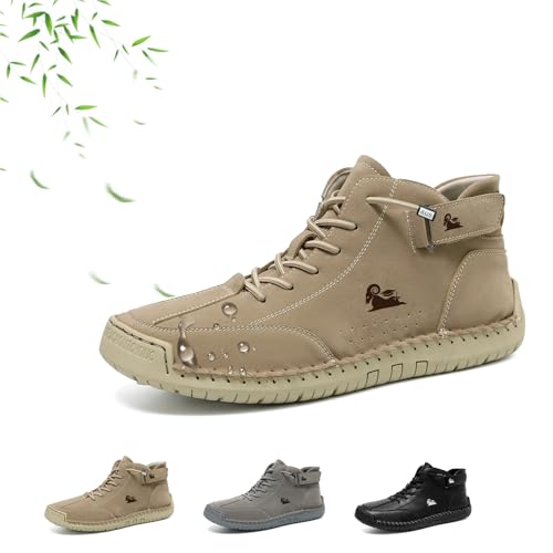 AMOUSDRDR Herren-Schnürstiefel, italienische handgefertigte Lederstiefel, bequeme handgefertigte Lederstiefel, wasserdicht, rutschfest, Outdoor-Wanderschuhe, mit Fußgewölbeunterstützung, khaki, 0 UK von AMOUSDRDR