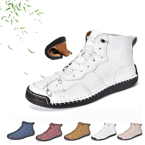 AMOUSDRDR Herren-Schnürstiefel, italienische handgefertigte Lederstiefel, bequeme handgefertigte Lederstiefel, wasserdicht, rutschfest, Outdoor-Wanderschuhe, mit Fußgewölbeunterstützung, weiß, 0 UK von AMOUSDRDR