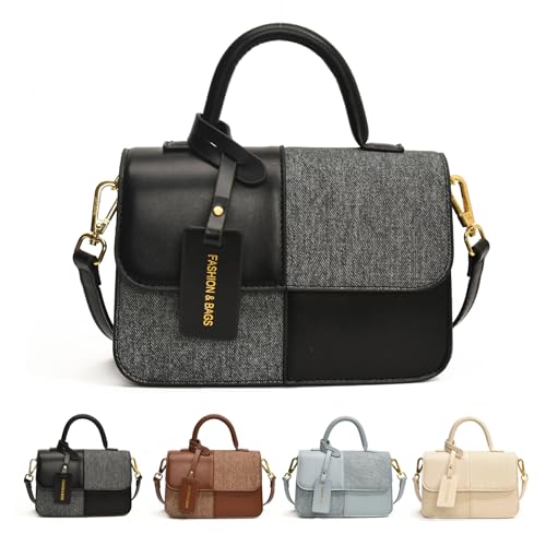 AMOUSDRDR Modische Umhängetasche für Damen, trendige zweifarbige Patchwork-Umhängetasche, kleine Schultertasche mit verstellbarem Riemen, Schwarz , Small Capacity von AMOUSDRDR