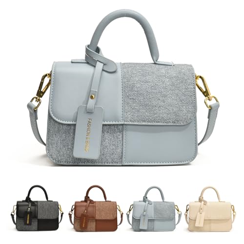 AMOUSDRDR Modische Umhängetasche für Damen, trendige zweifarbige Patchwork-Umhängetasche, kleine Schultertasche mit verstellbarem Riemen, blau, Small Capacity von AMOUSDRDR