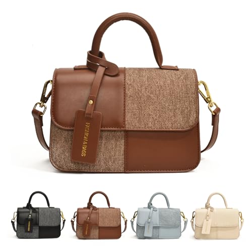 AMOUSDRDR Modische Umhängetasche für Damen, trendige zweifarbige Patchwork-Umhängetasche, kleine Schultertasche mit verstellbarem Riemen, braun, Small Capacity von AMOUSDRDR