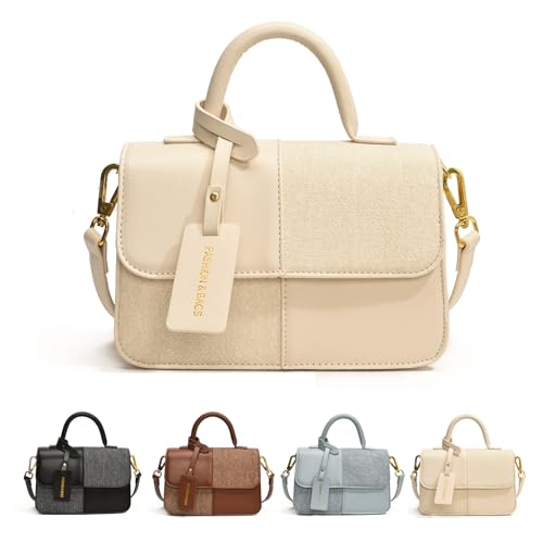 AMOUSDRDR Modische Umhängetasche für Damen, trendige zweifarbige Patchwork-Umhängetasche, kleine Schultertasche mit verstellbarem Riemen, weiß, Small Capacity von AMOUSDRDR