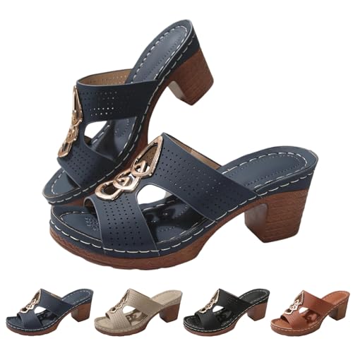 AMOUSDRDR Orthopädische Plateau-Sandalen für Damen, offener Zehenbereich, Schlupfschuhe, Fußgewölbeunterstützung, Sommerkleid, Freizeit-Hausschuhe, blau, 43 EU von AMOUSDRDR