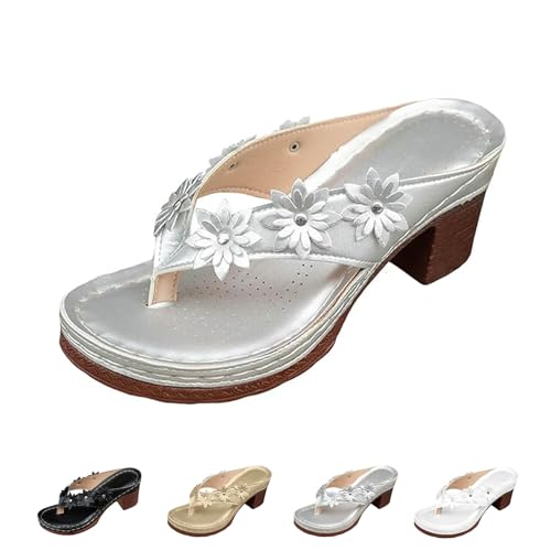 AMOUSDRDR Schicke Damen-Flip-Flops mit Fußgewölbeunterstützung, floralem Keilabsatz, offener Zehenbereich, klobiger Absatz, orthopädische Zehensandalen, elegante Party- und Hochzeitsschuhe, silber, 39 AMOUSDRDR Schicke Damen-Flip-Flops mit Fußgewölbeunterstützung, floralem Keilabsatz, offener Zehenbereich, klobiger Absatz, orthopädische Zehensandalen, elegante Party- und Hochzeitsschuhe, silber, 39 von AMOUSDRDR