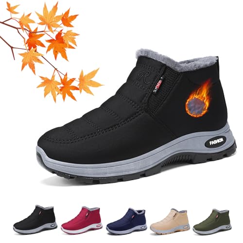 Damen Pelz Gefüttert Rutschfest Warm Orthopädische Stiefel Damen Winter Outdoor Warm Leicht Bequem Anti-Rutsch Plattform Slip On Stiefeletten, Schwarz , 0 UK von AMOUSDRDR