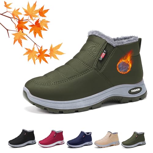 Damen Pelz Gefüttert Rutschfest Warm Orthopädische Stiefel Damen Winter Outdoor Warm Leicht Bequem Anti-Rutsch Plattform Slip On Stiefeletten, armee-grün, 0 UK von AMOUSDRDR