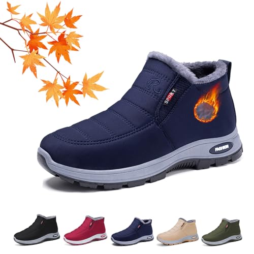 Damen Pelz Gefüttert Rutschfest Warm Orthopädische Stiefel Damen Winter Outdoor Warm Leicht Bequem Anti-Rutsch Plattform Slip On Stiefeletten, blau, 0 UK von AMOUSDRDR