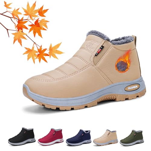 Damen Pelz Gefüttert Rutschfest Warm Orthopädische Stiefel Damen Winter Outdoor Warm Leicht Bequem Anti-Rutsch Plattform Slip On Stiefeletten, khaki, 0 UK von AMOUSDRDR