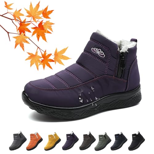 Damen Plüsch Gefüttert rutschfeste Warme Schneestiefel Winter Outdoor Warm Leicht Bequem Anti-Rutsch-Plattform Orthopädische Schlupfstiefel, violett, 0 UK von AMOUSDRDR