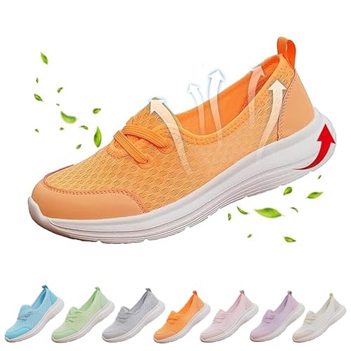 Damen Weiche Sohle Mesh Komfort Orthopädische Schuhe Atmungsaktive Slip-on Flache Wanderschuhe Leichte rutschfeste Casual Sneakers, Orange, 38 EU Damen Weiche Sohle Mesh Komfort Orthopädische Schuhe Atmungsaktive Slip-on Flache Wanderschuhe Leichte rutschfeste Casual Sneakers, Orange, 38 EU von AMOUSDRDR