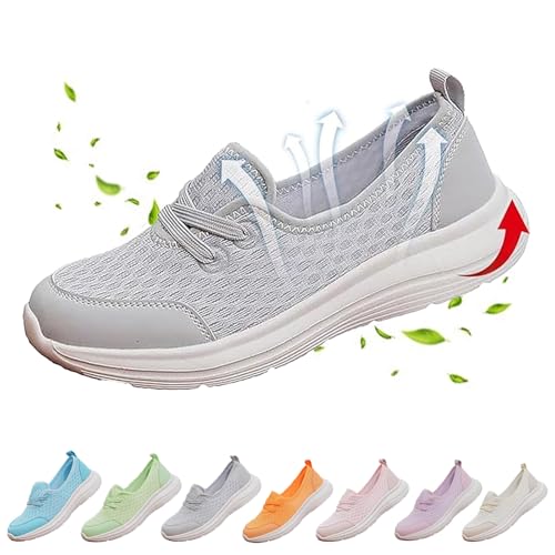 Damen Weiche Sohle Mesh Komfort Orthopädische Schuhe Atmungsaktive Slip-on Flache Wanderschuhe Leichte rutschfeste Casual Sneakers, grau, 38 EU von AMOUSDRDR