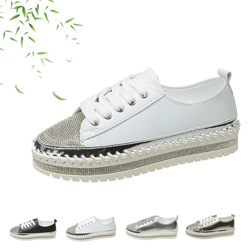 Glitzernde Strass Orthopädische Damen-Sneaker, glitzernde Strass-Mode, leicht, atmungsaktiv, Slip-On-Plateau-Sneaker, weiß, 39 EU Glitzernde Strass Orthopädische Damen-Sneaker, glitzernde Strass-Mode, leicht, atmungsaktiv, Slip-On-Plateau-Sneaker, weiß, 39 EU von AMOUSDRDR