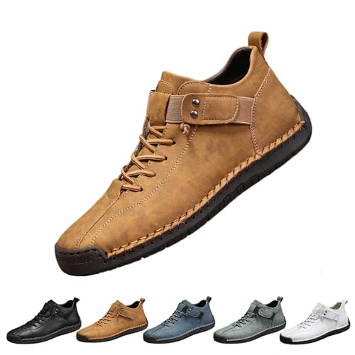 Orthopädische Herren-Sneaker aus Leder, lässig, leicht, zum Hineinschlüpfen, Sportschuhe, Outdoor, Wandern, flache Stiefel, rutschfest, zum Gehen und Fahren, braun, 46 EU von AMOUSDRDR