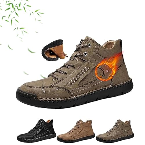 Sawbehind Herrenstiefel, Sawbehind Herrenstiefel, bequeme, handgefertigte Lederstiefel, rutschfeste Fußgewölbeunterstützung, wasserdicht, geräumige Zehenbox, Outdoor-Schuhe, Khaki Fleece, 0 UK Wide von AMOUSDRDR