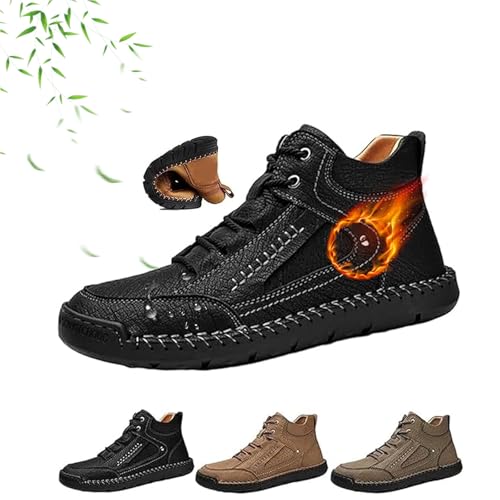 Sawbehind Herrenstiefel, Sawbehind Herrenstiefel, bequeme, handgefertigte Lederstiefel, rutschfeste Fußgewölbeunterstützung, wasserdicht, geräumige Zehenbox, Outdoor-Schuhe, Schwarz; Fleece, 0 UK Wide von AMOUSDRDR