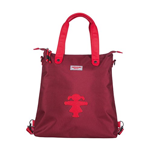 AMPELMANN Shoppinghelferin - Handtasche 3 in 1 - in Bordeaux aus Polyester im Canvas-Stil mit PU-Lederapplikation und Ampelfrau von AMPELMANN