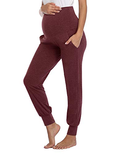 AMPOSH Damen Umstandshose Stretch Lounge Workout Pants Casual Loose Comfy Schwangerschaft Jogger mit Taschen - Rot - Mittel von AMPOSH