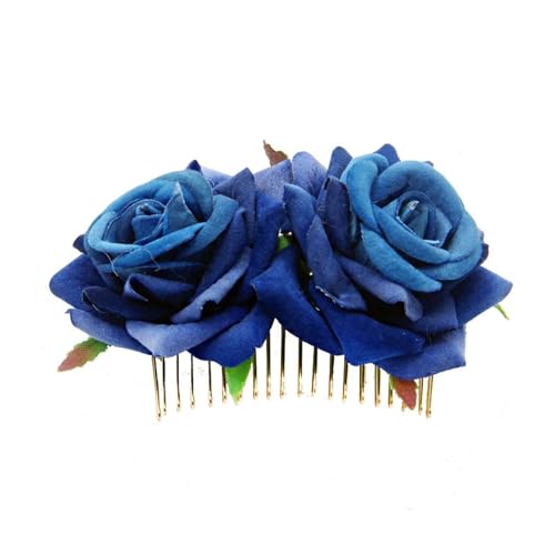 1 Stück Weiß Rot Rose Blume Haarkamm for Braut Mode Handgemachte Hochzeit Schmuck Frauen Prom Tiara Haar Zubehör (Color : Blue) von AMPUTEE