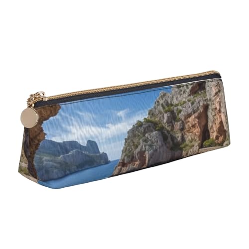 AMREWQYL Arch in Mallorca Spanien bedrucktes Leder-Federmäppchen, tragbare Schreibwaren-Tasche von AMREWQYL