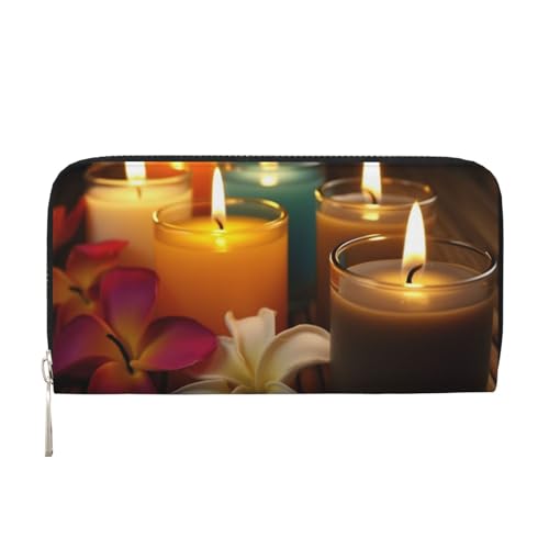 AMREWQYL Aromatic Candles Bedrucktes Leder Handbrieftasche Damen Reisebrieftasche Kreditkartenetui, Schwarz, Einheitsgröße von AMREWQYL