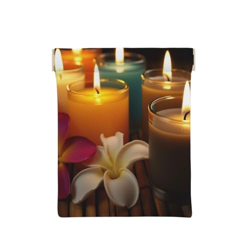 AMREWQYL Aromatische Kerzen bedrucktes Leder-Popper-Münzetui, tragbare Münztasche, Weiss/opulenter Garten, Einheitsgröße, Münzgeldbörse von AMREWQYL