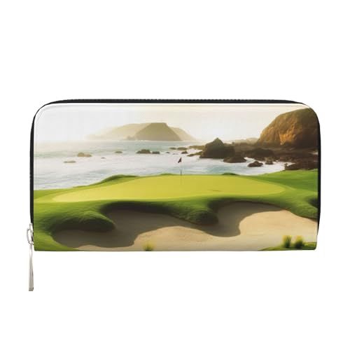 AMREWQYL Beach Golf Course Printed Leather Hand Wallet Women Travel Wallet Credit Card Wallet, Black, One Size, Schwarz , Einheitsgröße von AMREWQYL