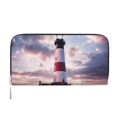 AMREWQYL Beauty Lighthouse Printed Leather Hand Wallet Women Travel Wallet Credit Card Wallet, Schwarz, Einheitsgröße von AMREWQYL