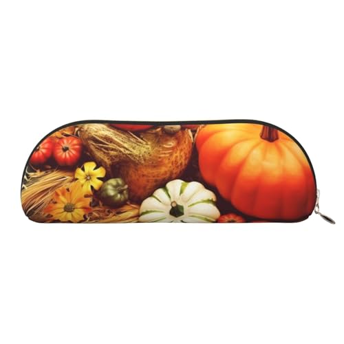 AMREWQYL Bedrucktes Federmäppchen aus Leder mit Aufschrift "Happy Thanksgiving", tragbare Schreibwaren-Tasche von AMREWQYL
