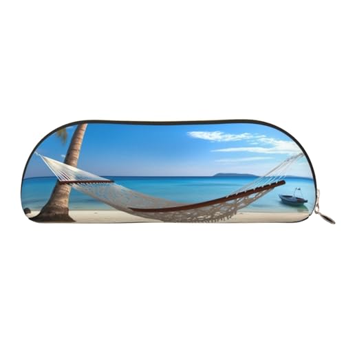 AMREWQYL Bedrucktes Federmäppchen aus Leder mit Hängematte, zum Aufhängen an Palmen, tragbare Schreibwaren-Tasche von AMREWQYL