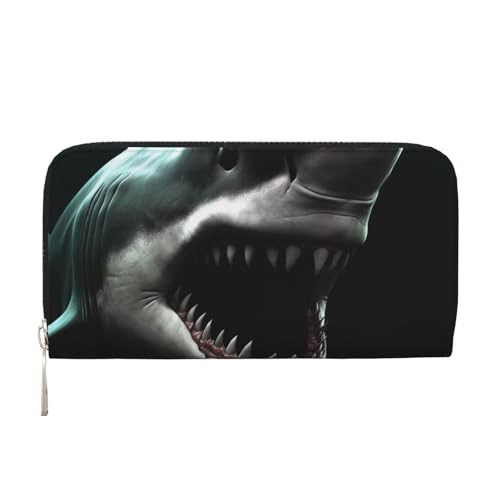 AMREWQYL Black Shark Head Printed Leather Hand Wallet Women Travel Wallet Credit Card Wallet, Schwarz, Einheitsgröße von AMREWQYL