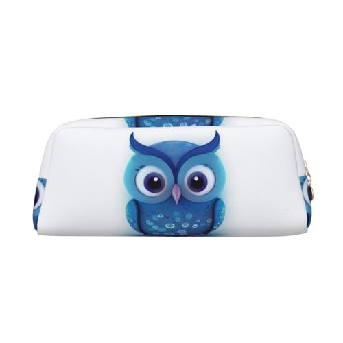 AMREWQYL Blaue Eule (1 bedrucktes Federmäppchen, 3D-Leder-Federmäppchen, mit Reißverschluss von AMREWQYL