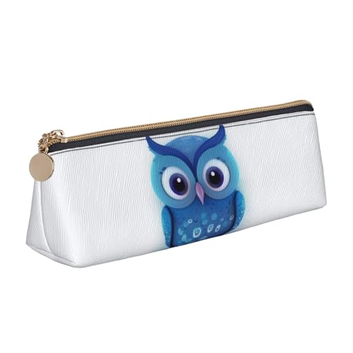 AMREWQYL Blaue Eule (1 bedrucktes Leder-Federmäppchen, tragbare Schreibwarentasche von AMREWQYL