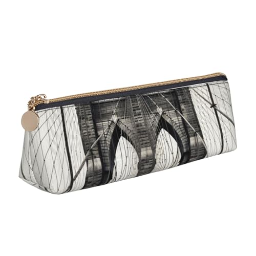 AMREWQYL Brooklyn Bridge bedrucktes Leder-Federmäppchen, tragbare Schreibwaren-Tasche von AMREWQYL