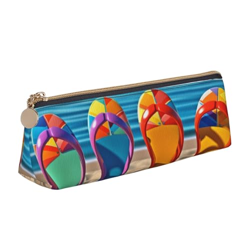 AMREWQYL Bunte Flip-Flops, Strandball-Motiv, bedrucktes Leder-Federmäppchen, tragbare Schreibwaren-Tasche von AMREWQYL