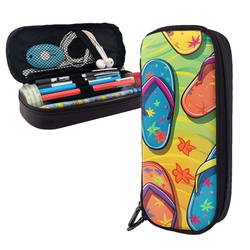 AMREWQYL Bunte Flip-Flops bedruckte Leder-Federmäppchen, Aufbewahrungstasche von AMREWQYL