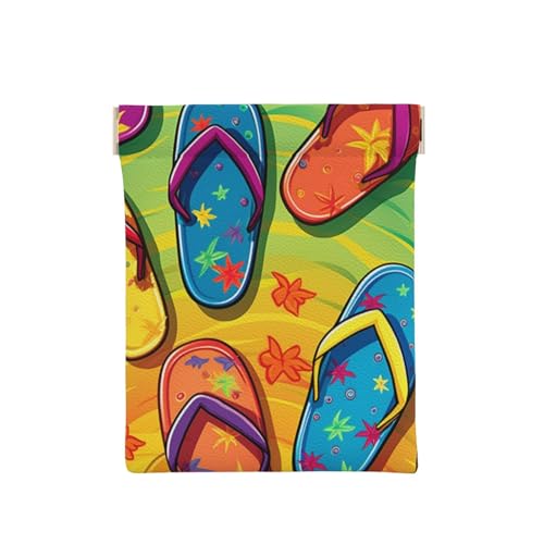 AMREWQYL Bunte Flip-Flops bedrucktes Leder-Münzetui, tragbare Münztasche, Weiss/opulenter Garten, Einheitsgröße, Münzgeldbörse von AMREWQYL